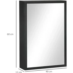 kleankin Armoire miroir murale salle de bain toilette dim. 40L x 12l x 60H cm acier inox. noir verre* Armoire De Toilette