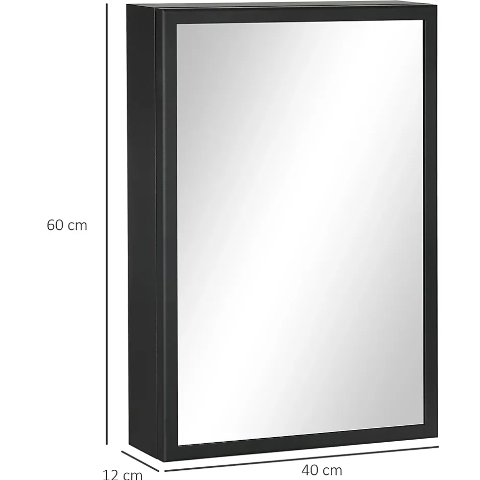 kleankin Armoire miroir murale salle de bain toilette dim. 40L x 12l x 60H cm acier inox. noir verre* Armoire De Toilette