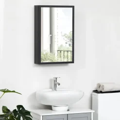 kleankin Armoire miroir murale salle de bain toilette dim. 40L x 12l x 60H cm acier inox. noir verre* Armoire De Toilette