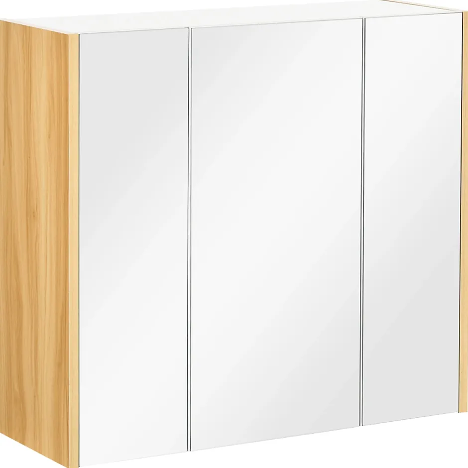 kleankin Armoire miroir salle de bain 3 portes 4 étagères aspect bois clair blanc* Armoire De Toilette
