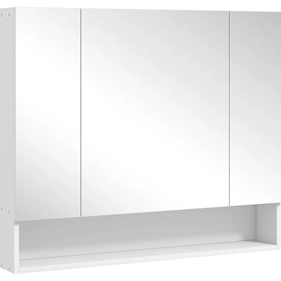 kleankin Armoire miroir salle de bain 3 portes 5 étagères, niche - 90 x 15 x 75 cm - blanc