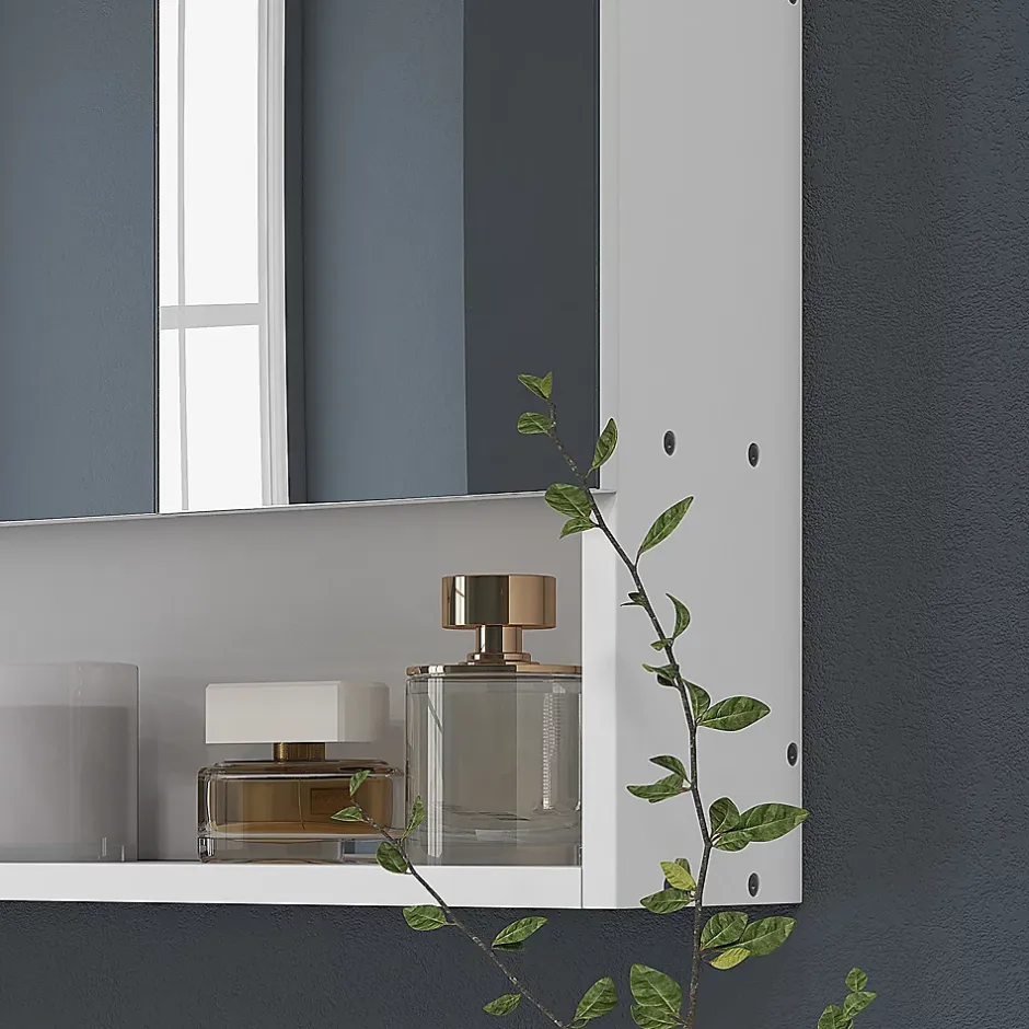 kleankin Armoire miroir salle de bain 3 portes 5 étagères, niche - 90 x 15 x 75 cm - blanc