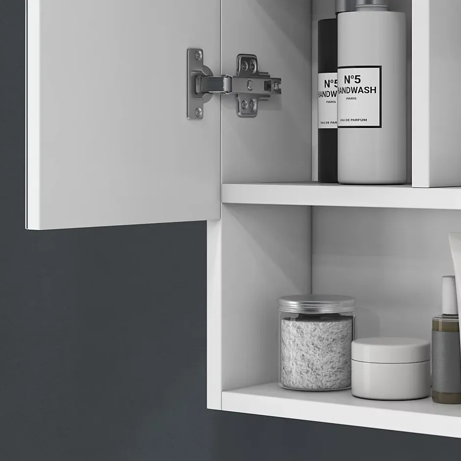 kleankin Armoire miroir salle de bain 3 portes 5 étagères, niche - 90 x 15 x 75 cm - blanc