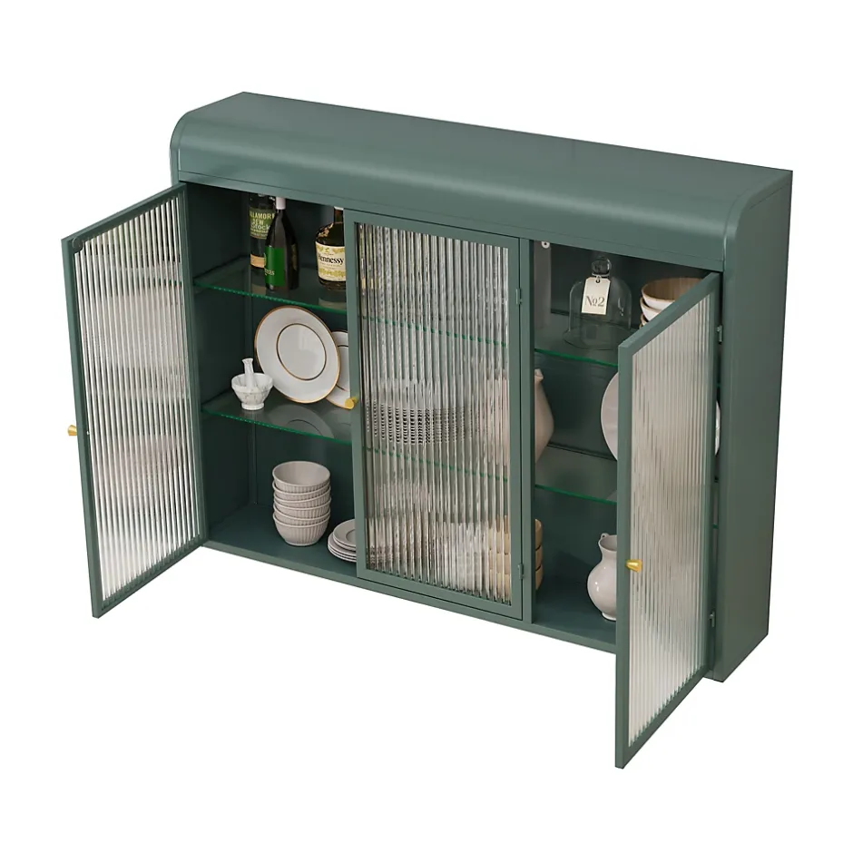 Okwish Armoire Murale 3 Portes Salle de Bain design Moderne avec Cadre Métal Vert et Verre, Meuble de Rangement, Vert foncé* Armoire De Salle De Bains