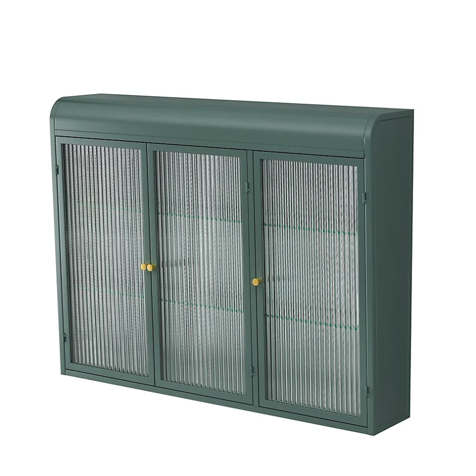 Okwish Armoire Murale 3 Portes Salle de Bain design Moderne avec Cadre Métal Vert et Verre, Meuble de Rangement, Vert foncé* Armoire De Salle De Bains