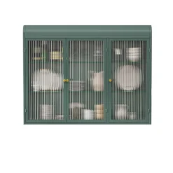 Okwish Armoire Murale 3 Portes Salle de Bain design Moderne avec Cadre Métal Vert et Verre, Meuble de Rangement, Vert foncé* Armoire De Salle De Bains