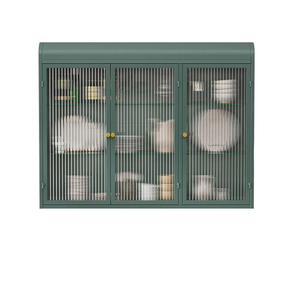 Okwish Armoire Murale 3 Portes Salle de Bain design Moderne avec Cadre Métal Vert et Verre, Meuble de Rangement, Vert foncé* Armoire De Salle De Bains