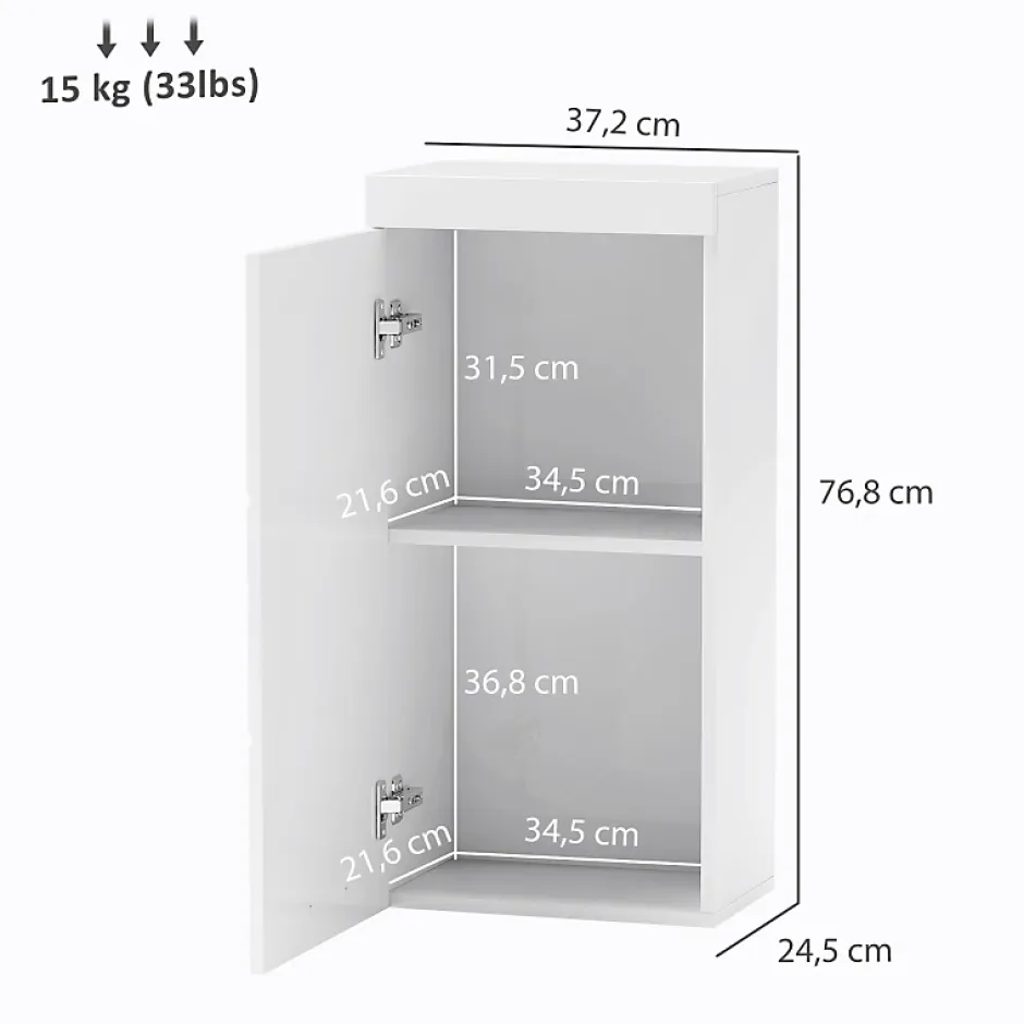 ProximaX Armoire murale blanche avec porte, meuble salle de bain et cuisine à 2 étagères, armoire à pharmacie 37,2x24,5x76,8 cm