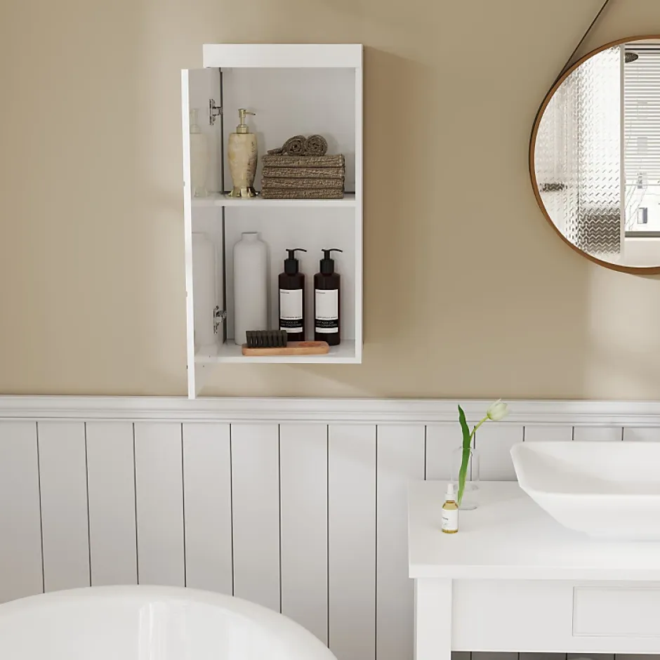 ProximaX Armoire murale blanche avec porte, meuble salle de bain et cuisine à 2 étagères, armoire à pharmacie 37,2x24,5x76,8 cm
