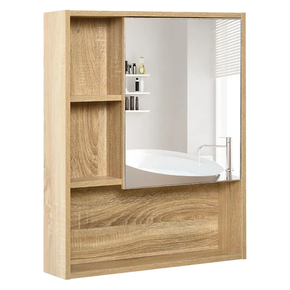 Homcom Armoire murale de rangement salle de bain avec porte miroir couleur bois de chêne dim. 60L x 15l x H76 cm