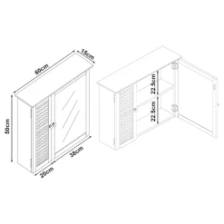 [En.Casa] Armoire murale de salle de bain Karlsoey avec miroir MDF PVC effet rotin 50 x 60 x 15 cm blanc en.casa