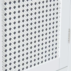 [En.Casa] Armoire murale de salle de bain Karlsoey avec miroir MDF PVC effet rotin 50 x 60 x 15 cm blanc en.casa