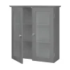 Teamson Home Armoire murale de salle de bain effet bois gris portes dépolies