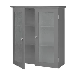 Teamson Home Armoire murale de salle de bain effet bois gris portes dépolies