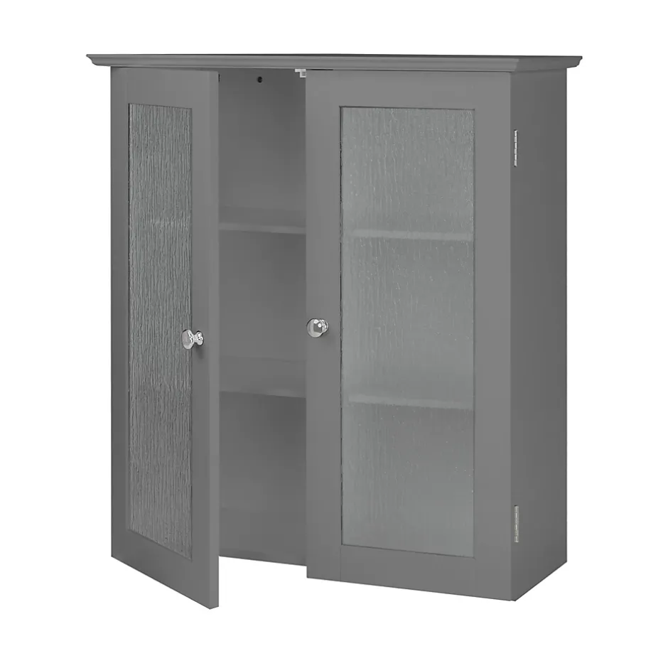 Teamson Home Armoire murale de salle de bain effet bois gris portes dépolies