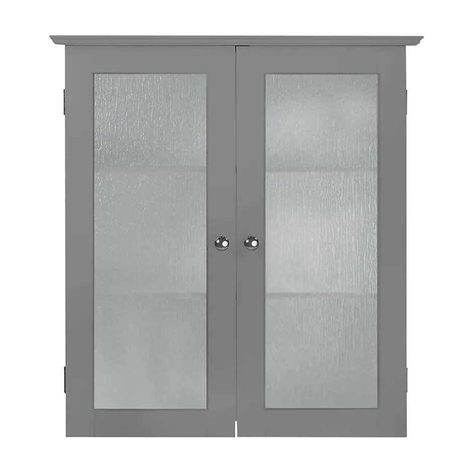 Teamson Home Armoire murale de salle de bain effet bois gris portes dépolies