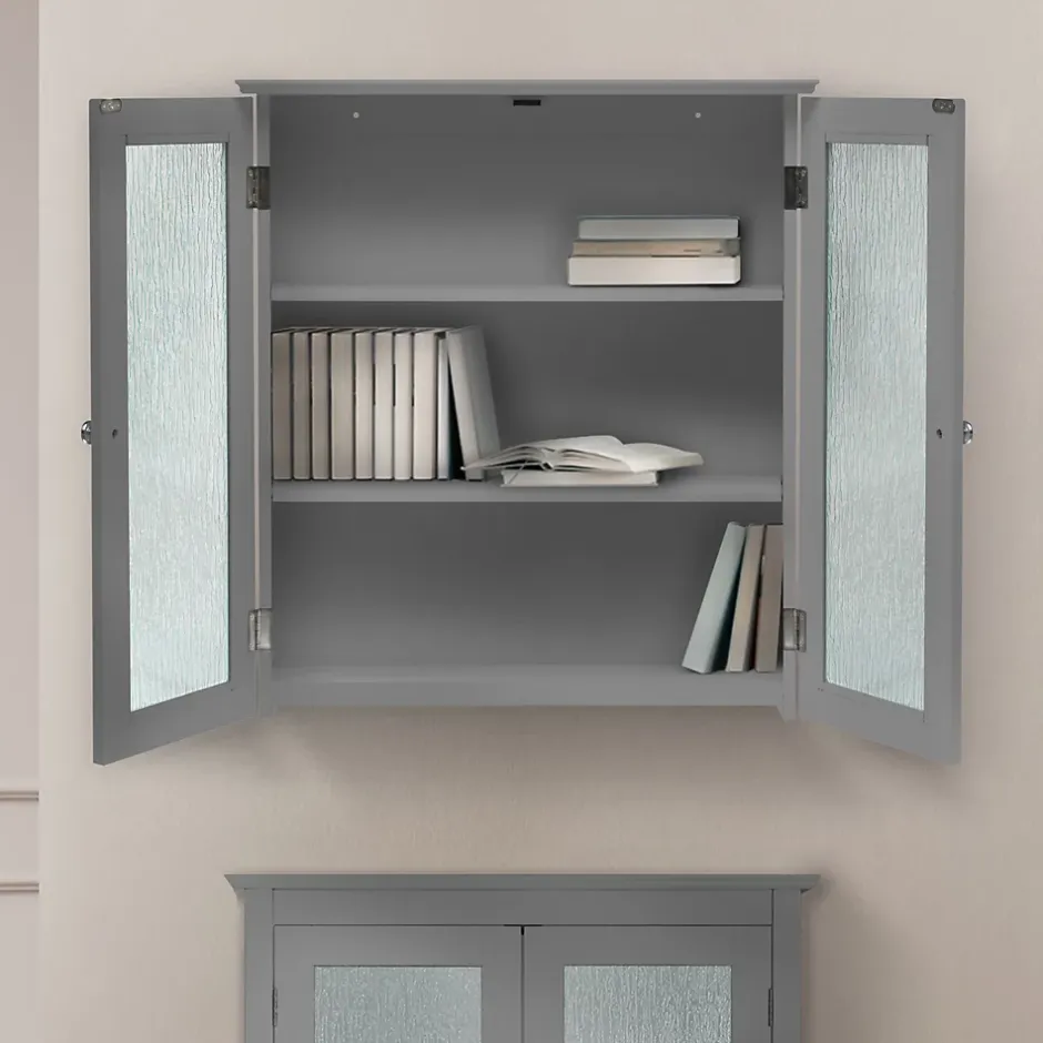 Teamson Home Armoire murale de salle de bain effet bois gris portes dépolies