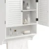 Giantex Armoire Murale de Salle de Bain avec Portes à Persiennes Porte Serviettes Armoire à Pharmacie avec étagère Réglable Blanc* Armoire De Salle De Bains|Meuble De Salle De Bains Faible Profondeur