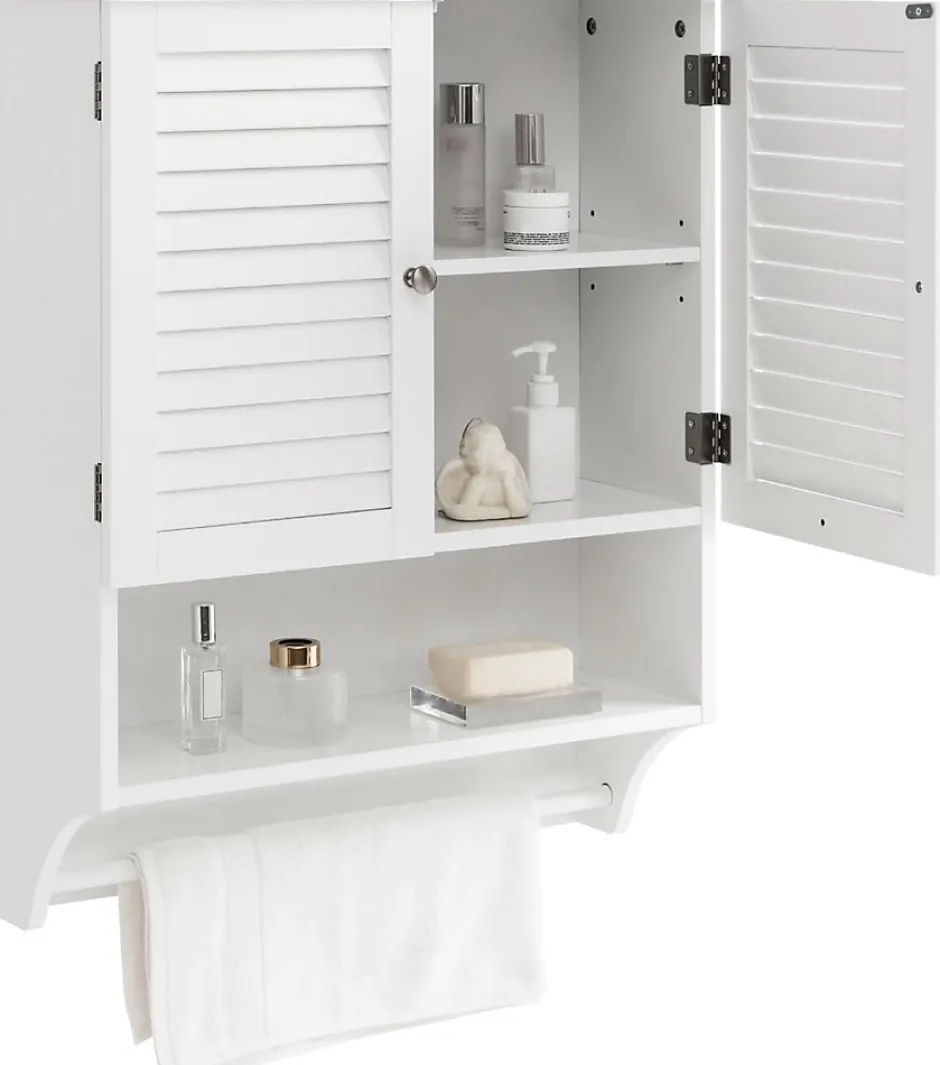 Giantex Armoire Murale de Salle de Bain avec Portes à Persiennes Porte Serviettes Armoire à Pharmacie avec étagère Réglable Blanc* Armoire De Salle De Bains|Meuble De Salle De Bains Faible Profondeur