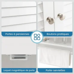 Giantex Armoire Murale de Salle de Bain avec Portes à Persiennes Porte Serviettes Armoire à Pharmacie avec étagère Réglable Blanc* Armoire De Salle De Bains|Meuble De Salle De Bains Faible Profondeur