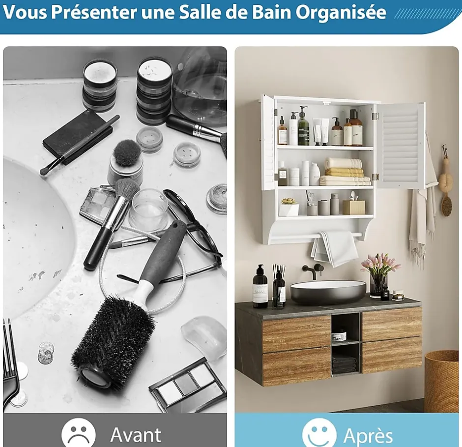 Giantex Armoire Murale de Salle de Bain avec Portes à Persiennes Porte Serviettes Armoire à Pharmacie avec étagère Réglable Blanc* Armoire De Salle De Bains|Meuble De Salle De Bains Faible Profondeur