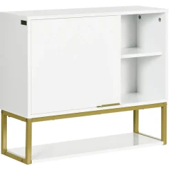 kleankin Armoire murale de salle de bain - porte, 2 étagères, 2 niches - acier doré MDF blanc* Armoire De Salle De Bains