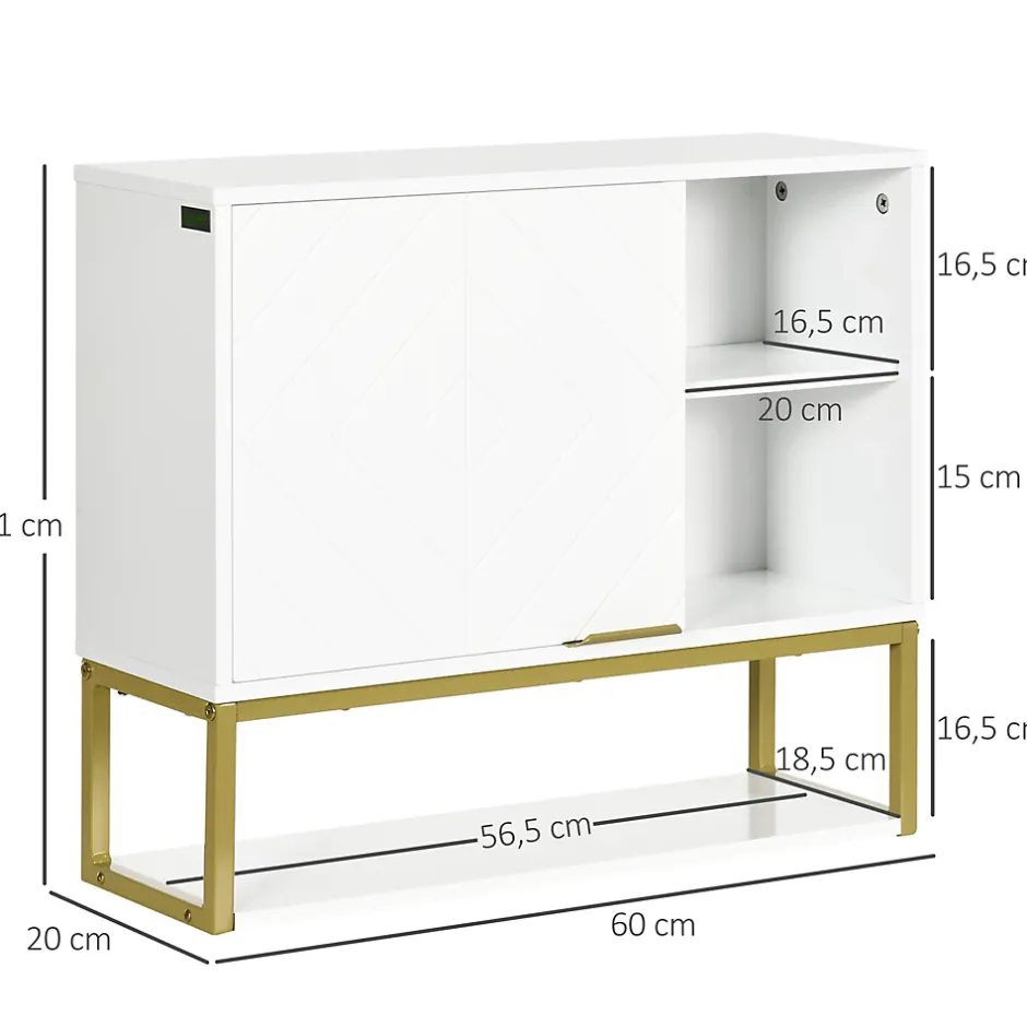 kleankin Armoire murale de salle de bain - porte, 2 étagères, 2 niches - acier doré MDF blanc* Armoire De Salle De Bains