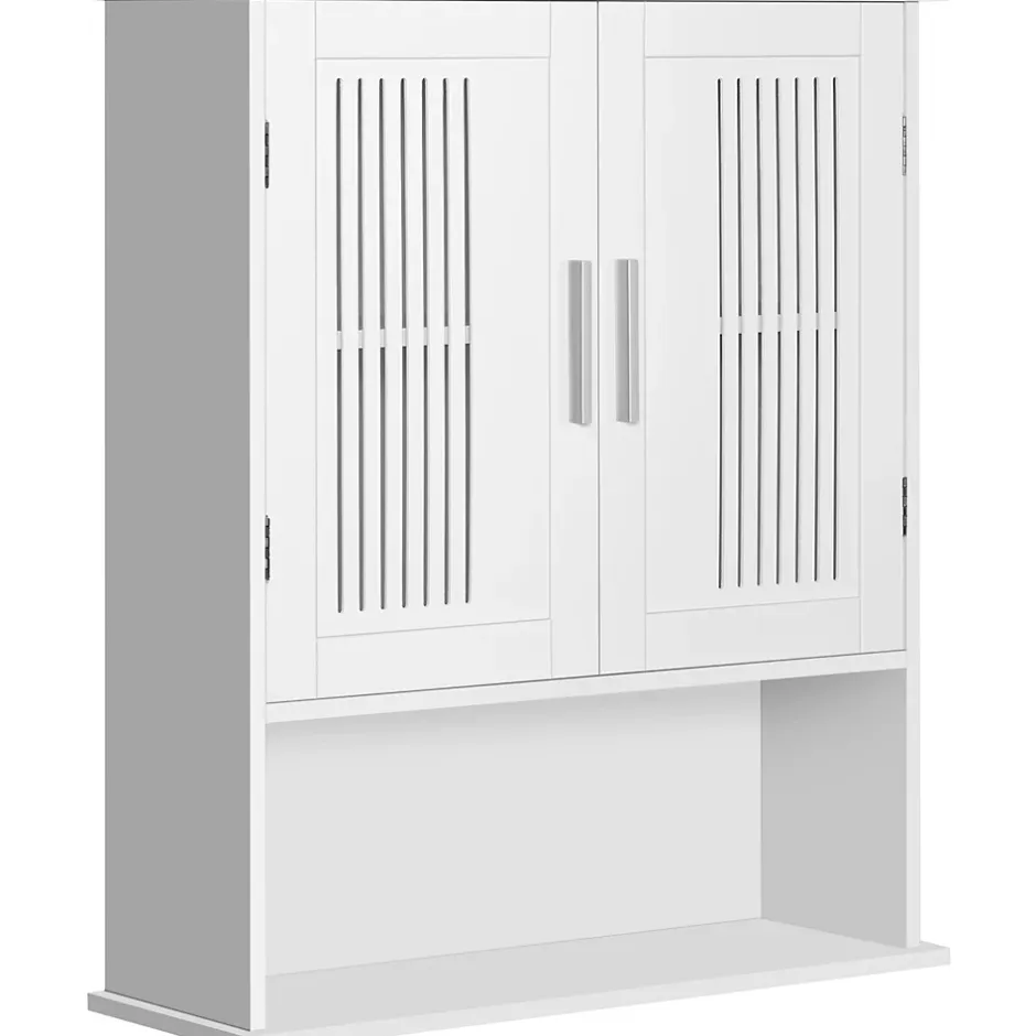 kleankin Armoire murale de salle de bain 2 portes - étagère, niche - dim. 60 x 20 x 70 cm - blanc