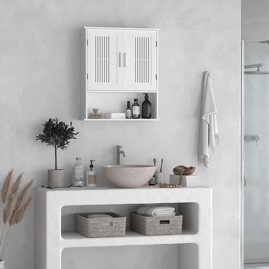 kleankin Armoire murale de salle de bain 2 portes - étagère, niche - dim. 60 x 20 x 70 cm - blanc
