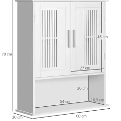 kleankin Armoire murale de salle de bain 2 portes - étagère, niche - dim. 60 x 20 x 70 cm - blanc