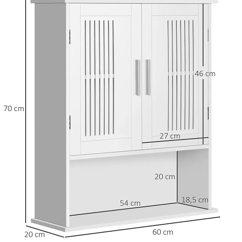 kleankin Armoire murale de salle de bain 2 portes - étagère, niche - dim. 60 x 20 x 70 cm - blanc