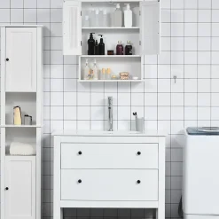 kleankin Armoire murale de salle de bain 2 portes - étagère, niche - dim. 60 x 20 x 70 cm - blanc
