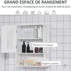 kleankin Armoire murale de salle de bain 2 portes - étagère, niche - dim. 60 x 20 x 70 cm - blanc