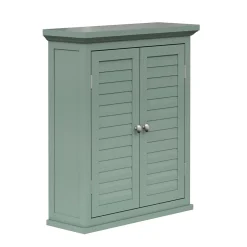 Teamson Home Armoire murale de salle de bain en effet bois vert avec 2 portes