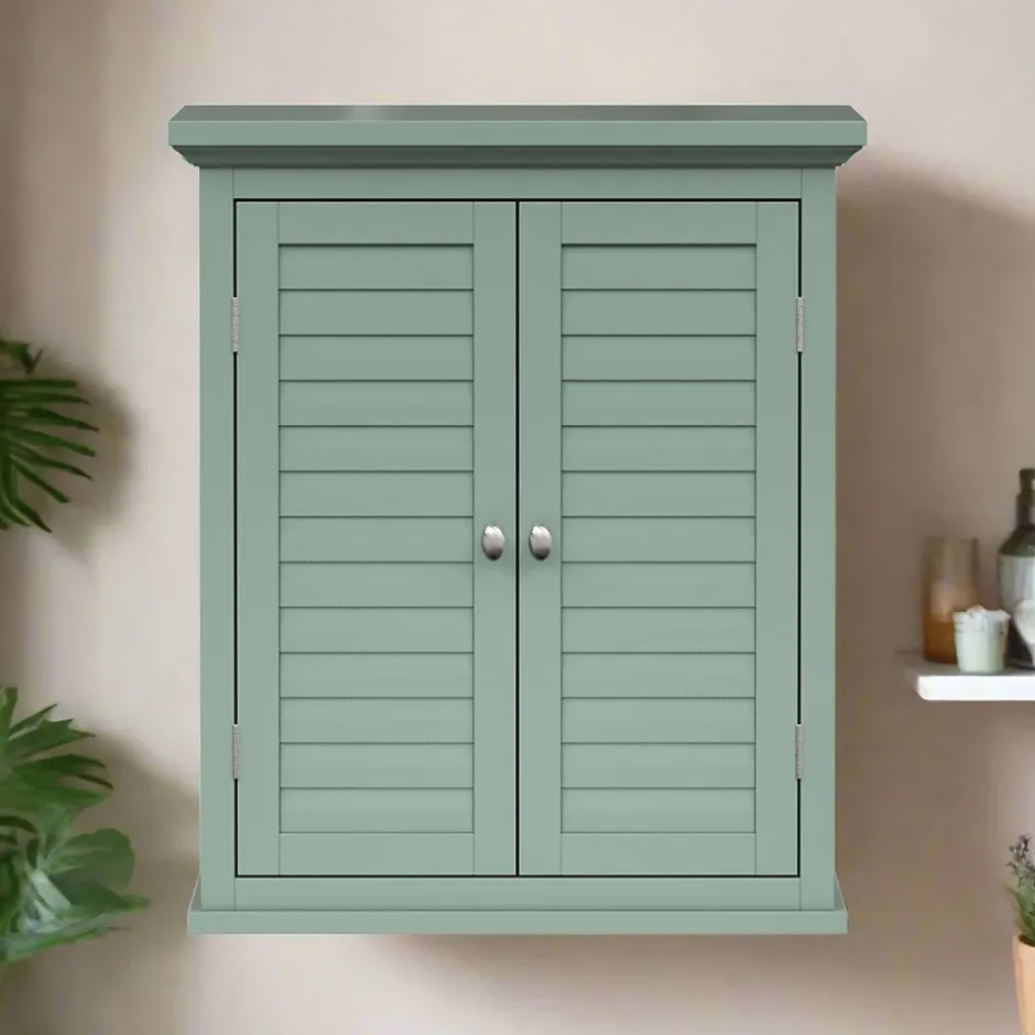 Teamson Home Armoire murale de salle de bain en effet bois vert avec 2 portes