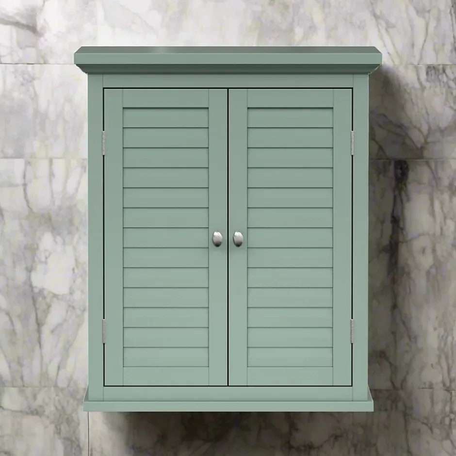 Teamson Home Armoire murale de salle de bain en effet bois vert avec 2 portes