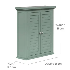 Teamson Home Armoire murale de salle de bain en effet bois vert avec 2 portes