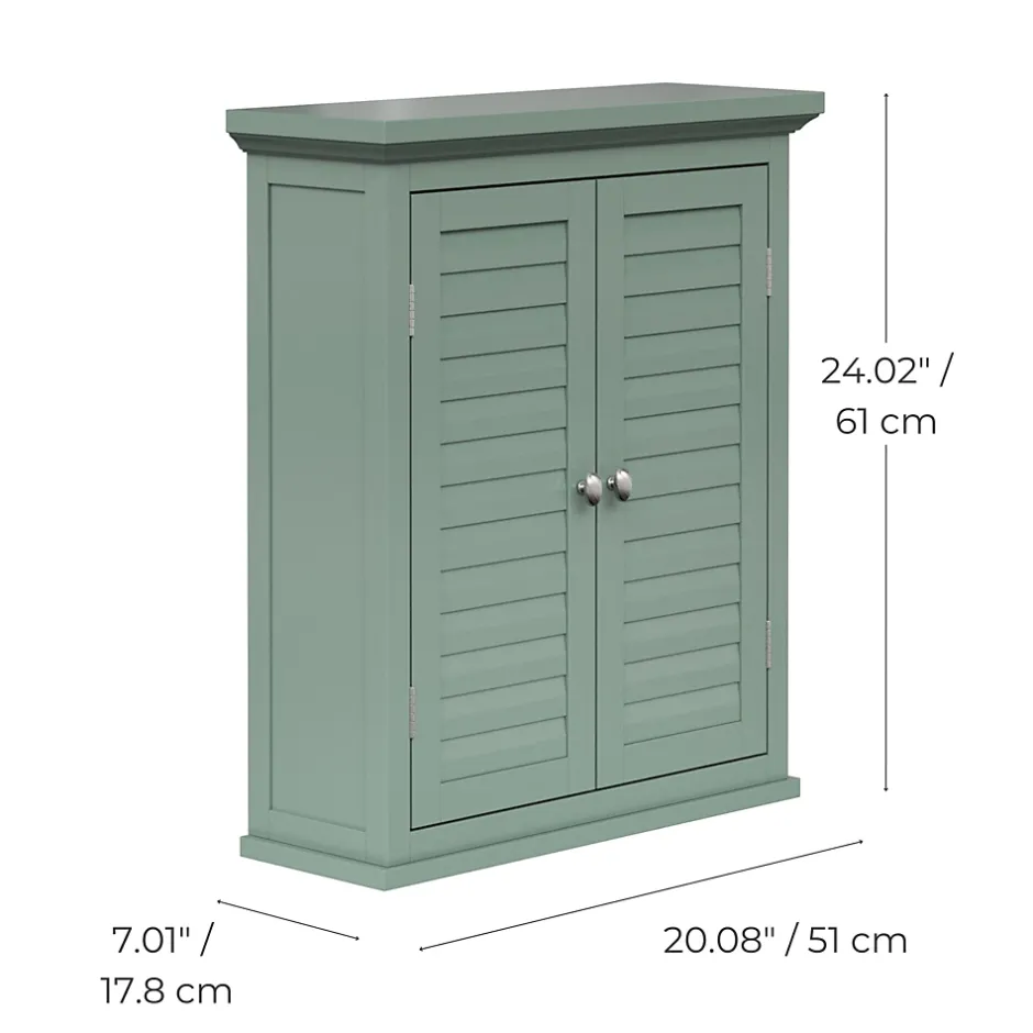 Teamson Home Armoire murale de salle de bain en effet bois vert avec 2 portes