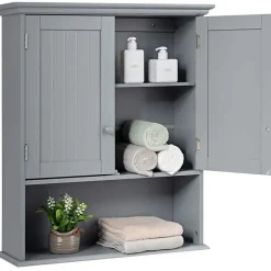 Giantex Armoire Murale de Salle de Bains a 2 Niveaux avec Panneau Mobile Integre,Armoire a Pharmacie avec 2 Portes