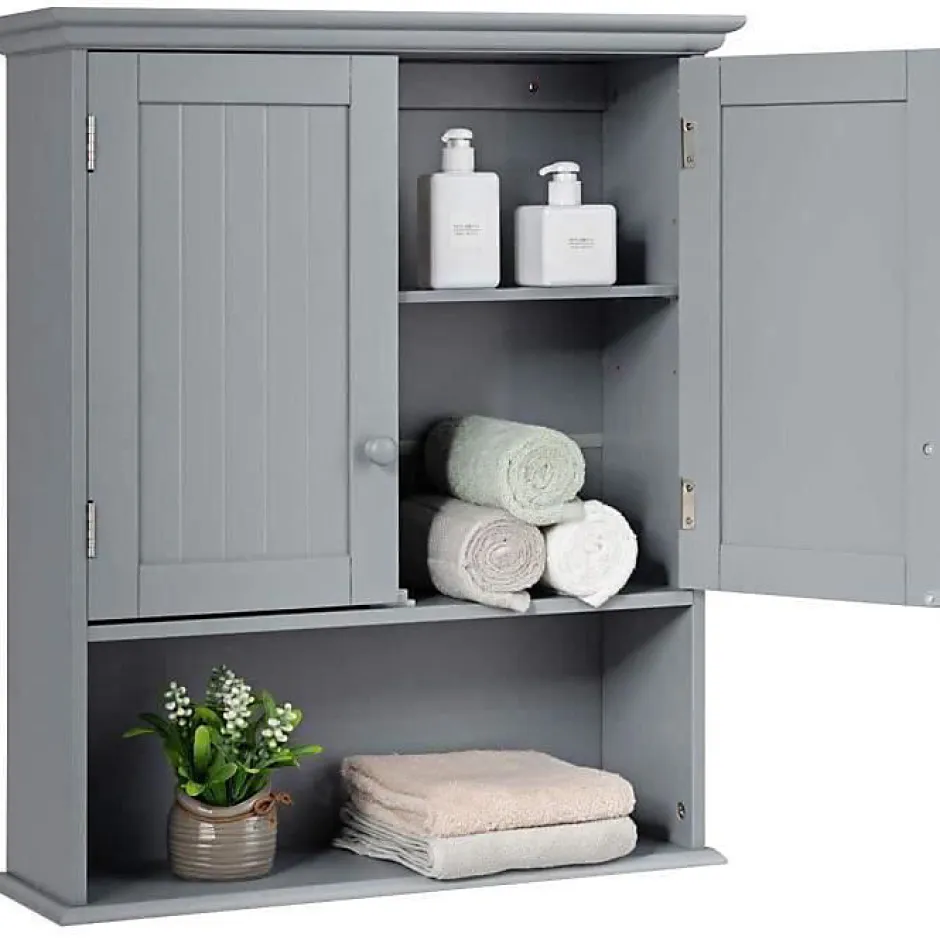 Giantex Armoire Murale de Salle de Bains a 2 Niveaux avec Panneau Mobile Integre,Armoire a Pharmacie avec 2 Portes