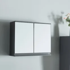 [En.Casa] Armoire murale de salle de bains avec miroir Overath 60 x 20 x 50 cm gris en.casa* Armoire De Toilette