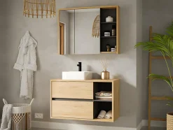 Vente-unique Armoire murale de salle de bain coloris naturel - 100 cm - PURNAL