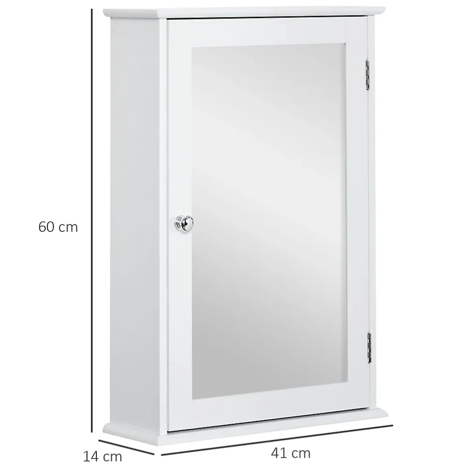 kleankin Armoire murale de salle de bain avec miroir - armoire à glace - placard de rangement toilettes - 1 porte, 2 étagères - blanc