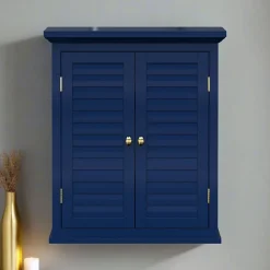 Teamson Home Armoire murale de salle de bain en effet bois bleu avec 2 portes
