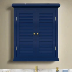 Teamson Home Armoire murale de salle de bain en effet bois bleu avec 2 portes