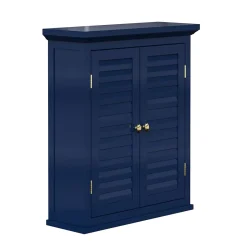 Teamson Home Armoire murale de salle de bain en effet bois bleu avec 2 portes