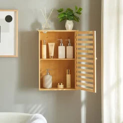 [En.Casa] Armoire murale de salle de bain Järfälla bambou 55 x 37 x 16 cm naturel en.casa* Armoire De Salle De Bains|Meuble De Salle De Bains Faible Profondeur