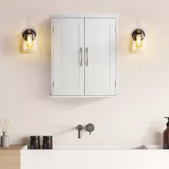 Teamson Home Armoire murale en effet bois blanc avec 2 portes et étagères* Armoire De Salle De Bains