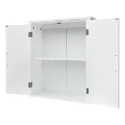 Teamson Home Armoire murale en effet bois blanc avec 2 portes et étagères* Armoire De Salle De Bains