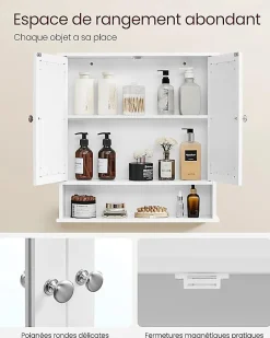 Nature Pro Armoire Murale, Meuble Salle de Bain, Placard de Rangement, Armoire Suspendue, 2 Portes-miroir et Compartiment Ouvert* Armoire De Toilette